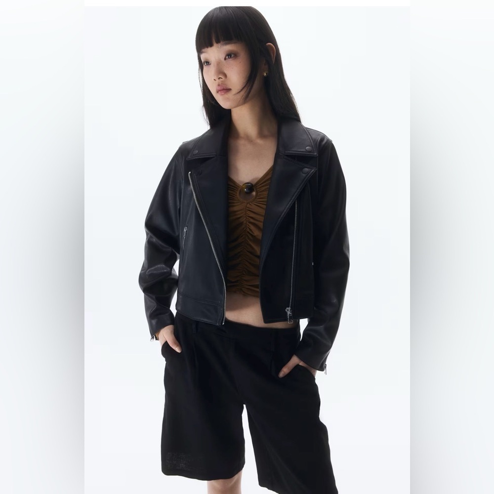 H&M Black Leather Jacket for Women‎ Size SMALL NWT